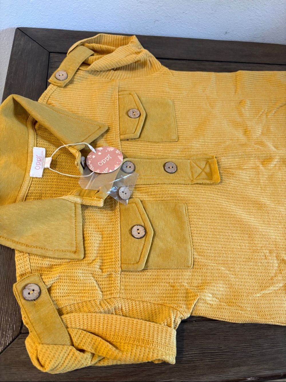 NWT [Oddy] Waffle Button Front Pockets Shirt Dress Gold Girls Multiple Sizes - Picture 6 of 10